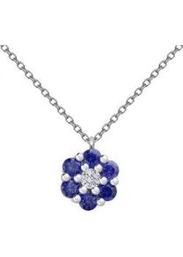 Kette mit Anh&auml;nger Firetti "Schmuck Geschenk Silber 925 Halsschmuck Ankerkette Anh&auml;nger Blume", blau (silberfarben, blau, kristallwei&szlig;), Halsketten, Damen, Silber 925 (Sterlingsilber), L: 43 B: 1,1mm, Made in Germany - mit Zirkonia (synth.), B:1,1mm