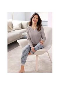 Schlafhose, Damen, Gr. 48/50, Normalgr&ouml;&szlig;en, grau (steingrau, bedruckt), 100% Baumwolle, gemustert, mehrfarbig, Hosen Schlafhose