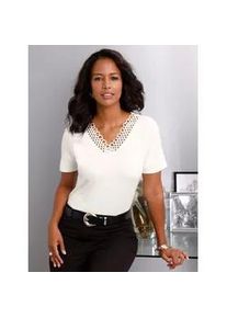 Kurzarmshirt Lady "Shirt", Damen, Gr. 50, beige (ecru), 50% Baumwolle, 50% Modal, unifarben, V-Ausschnitt, Shirts