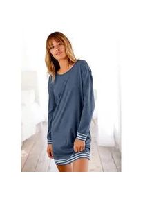 Nachthemd Arizona, Damen, Gr. 56/58, N-Gr, blau, Jersey, Obermaterial: 60% Baumwolle, 40% Polyester, meliert, Basic, bequem ca. Mitte Oberschenkel, Rundhals, B&uuml;ndchen, Kleider Nachthemd, mit gestreiften B&uuml;ndchen, Topseller