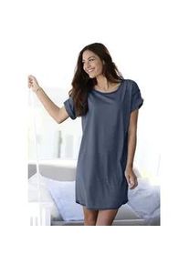 Sleepshirt Arizona, Damen, Gr. 36/38, N-Gr, blau (jeans, meliert), Single Jersey, Obermaterial: 60% Baumwolle, 40% Polyester, meliert, Basic, Basic ca. Mitte Oberschenkel, Rundhals, Krempel&auml;rmel,mit Knopf, Kleider Sleepshirt, mit Rundhalsausschnitt