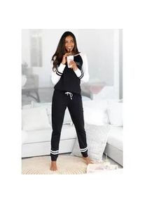 Pyjama Arizona, Damen, Gr. 44/46, schwarz-wei&szlig; (schwarz, ecru), Single Jersey, Obermaterial: 100% Baumwolle, Basic, Basic lang, Rundhals, Raglan&auml;rmel angesetztes B&uuml;ndchen kontrastfarben, Homewear-Sets Pyjama, mit Raglan&auml;rmeln, Topseller