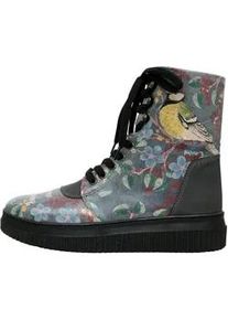 Schn&uuml;rboots DOGO "Future High Top Boots Mon Cher Damen Stiefeletten", Damen, Gr. 39, Normalschaft, bunt (blau, gelb), Lederimitat, Schuhe Schn&uuml;rboots, Handgefertigt