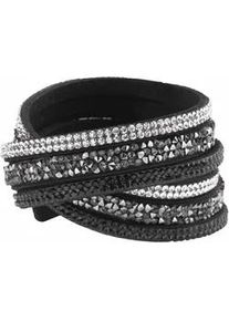 Armband Firetti "Wickelarmband", schwarz (schwarz, kristallwei&szlig;, grau, schwarz), Armb&auml;nder, Damen, 38,5cm, Metall Polyurethan, Metall, Polyurethan, Armband, mit Glasstein