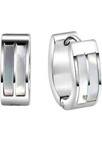 Paar Creolen Firetti "Schmuck Geschenk Oval", wei&szlig; (edelstahlfarben, perlmuttfarben), Ohrringe, Damen, Edelstahl, mit Perlmutt