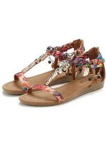 Sandale Lascana "Sommerschuh, Sandalette", Damen, Gr. 40, bunt (rosa, camelfarben), Obermaterial: 50% Lederimitat, 50% Textilmaterial. Decksohle: 100% Lederimitat. Futter: 100% Lederimitat. Laufsohle: 100% Synthetik, mehrfarbig, Schuhe Riemchensandale Sandalette, mit Schmuckkettchen und Schmucksteinen im Festival-Look VEGAN