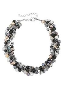 Collier Firetti "Schmuck Geschenk Halsschmuck Halskette Kette", braun (silberfarben, braun, wei&szlig;, schwarz), Halsketten, Damen, Metall Nylon Perlen, L: 45 B: 20mm, Metall, Nylon, Perlen, Collier, mit Kristallstein - mit S&uuml;&szlig;wasserzuchtperle, B:20mm