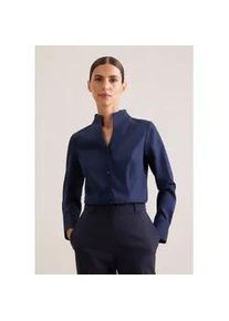 Klassische Bluse Seidensticker, Damen, Gr. XL(42), blau (dunkelblau), 100% Baumwolle, unifarben, slim fit, ohne Ausschnitt, Blusen, 1/1 Stehkragen Uni
