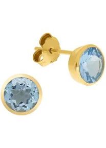 Diamonds by Ellen K. Paar Ohrstecker "Gold 585 mit echtem Blautopas (beh.) 7mm", gelb (gelb, hellblau), FASCINATION BY ELLEN K., Ohrringe, Damen, one-size, Gold