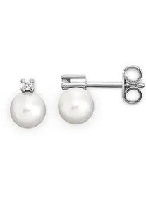 Paar Ohrstecker OROLINO "Gold 585 mit 2 wei&szlig;en Akoya-Perlen und 2x Brillant zus. 0,04ct.", wei&szlig; (wei&szlig;, wei&szlig;), Ohrringe, Damen, one-size, 0,04 SI = kleine Einschl&uuml;sse, Gold