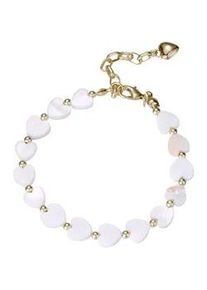 Armband Firetti "Schmuck Geschenk Edelstahl Armschmuck Herzkettengliederung Liebe", wei&szlig; (gelbgoldfarben, perlmuttfarben), Armb&auml;nder, Damen, 23,5cm, Edelstahl Perlen, Edelstahl, Perlen, Armband, mit Perlmutt