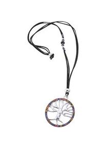 Lange Kette Steuer "Lebensbaum mit bunter Zierde an schwarzem Veloursband", wei&szlig;, Halsketten, Damen, 84cm, Metall, L: 84 B: 4mm, gl&auml;nzend, B:4mm