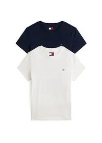 Tommy Hilfiger T-Shirt TOMMY JEANS "TJW 2PACK C-NECK TEE", Damen, Gr. M (38), blau (ecru, schwarz night navy), Single Jersey, Obermaterial: 100% Baumwolle, unifarben, slim fit h&uuml;ftlang, Rundhals, abgesteppt, Shirts T-Shirt, mit Logo-Stickerei