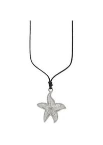Kette mit Anh&auml;nger "Schmuck Geschenk Lederkette lang mit Anh&auml;nger Seestern", edelstahlfarben, schwarz, ANISTON JEWELRY & WATCHES, Halsketten, Damen, Edelstahl Lederimitat, L: 90 B: 0,7mm, Edelstahl, Lederimitat, B:0,7mm