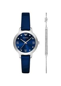 Quarzuhr Emporio Armani, blau, Armbanduhren, Damen, Quarzuhr, Armbanduhr, Damenuhr, Lederarmband, Ideal auch als Geschenk, analog