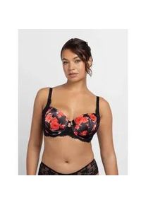 B&uuml;gel-BH Dorina "Anahi Floral", Damen, Gr. 70, Cup G, schwarz, Spitze, Obermaterial: 52% Polyester, 39% Polyamid, 9% Elasthan, bedruckt, BHs B&uuml;gel-BH, mit Blumen-Design, Spitzendetails, Satin, Mesh