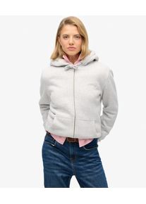 Superdry Damen Baumwolle Gesticktes Logo Borg-gef&uuml;tterter Kapuzenpullover Mit Rei&szlig;verschluss, Hellgrau - Gr&ouml;&szlig;e: 34 21026230007615WB028