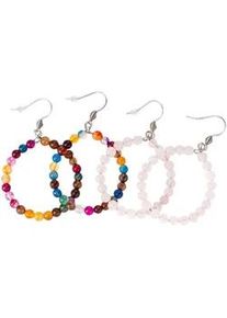 Ohrhaken-Set Firetti "Schmuck Geschenk Silber 925 Ohrschmuck Ohrringe Edelsteine", bunt (silberfarben, rosa, blau, transparent, rot, gr&uuml;n, gelb, lila, pink, schwarz, rosa, blau, transparent, rot, gr&uuml;n, gelb, lila, pink, schwarz), Ohrringe, Damen, 42mm, Silber 925 (Sterlingsilber), Made in Germany - mit Achat, Rosenquarz