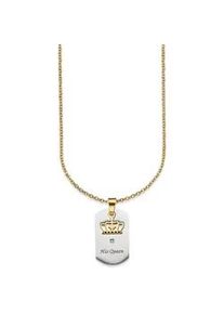 Kette mit Anh&auml;nger Bruno Banani "Schmuck Geschenk Halskette Ankerkette, Krone feste Gravur "His Queen", gold (edelstahlfarben, gelbgoldfarben), Halsketten, Herren, Edelstahl, L: 50 B: 2,5mm, Dog-Tag-Kette, B:2,5mm