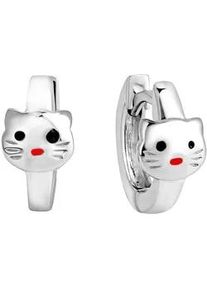 Paar Creolen Firetti "Schmuck Geschenk Silber 925 Katzen", bunt (silberfarben, rot, schwarz), Ohrringe, M&auml;dchen, 12mm, Silber 925 (Sterlingsilber)