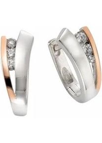 Paar Creolen Firetti "Schmuck Geschenk Silber 925 poliert rhodiniert Bicolor", rosa (silber, 925, ros&eacute;goldfarben, kristallwei&szlig;), Ohrringe, Damen, 13mm, Silber 925 (Sterlingsilber), mit Zirkonia (synth.)