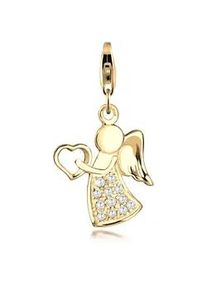 Charm-Einh&auml;nger NENALINA "Anh&auml;nger Engel Gl&uuml;cksbringer Zirkonia 925 Silber", gold, Charms, Damen, mit Steinen, Silber 925 (Sterlingsilber)