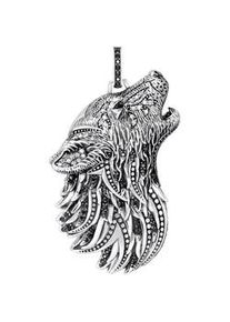 Kettenanh&auml;nger Thomas Sabo "Wolf-Profil", silber (silberfarben, schwarz, schwarz), Schmuckanh&auml;nger, Damen, Silber 925 (recycelt), 15,75 g, Kettenanh&auml;nger, mit Zirkonia (synth.)