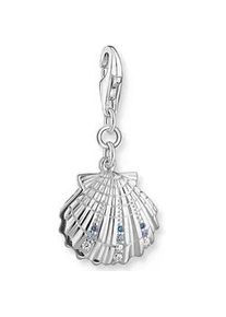 Charm-Einh&auml;nger Thomas Sabo "Muschel-Optik", blau (silberfarben, mehrfarbig, wei&szlig;, mehrfarbig), Charms, Damen, Perlen, Silber 925 (recycelt), mit Glas-Keramik Stein - mit S&uuml;&szlig;wasserzuchtperle