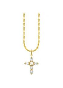 Kette mit Anh&auml;nger Thomas Sabo "Cross Romance" Gr. 45, gold (gelbgoldfarben, wei&szlig;), Halsketten, Damen, 45, Perlen Silber 925 (recycelt), B: 13mm, Perlen, Silber 925 (recycelt), mit Zirkonia (synth.) - mit S&uuml;&szlig;wasserzuchtperle, B:13mm