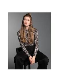 Rollkragenshirt TRIGEMA "TRIGEMA Turtleneck Shirt mit Allover-Leo-Muster", Damen, Gr. L, haselnuss, Single Jersey, 94% Viskose, 6% Elasthan, ohne Ausschnitt, Shirts