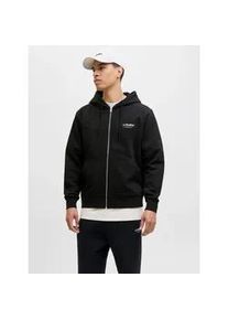 Jack & Jones Kapuzensweatshirt JACK & JONES "JJESOHO SWEAT ZIP HOOD NOOS", Herren, Gr. M, schwarz, angeraute Sweatware, Obermaterial: 80% Baumwolle, 20% Polyester, bedruckt, relaxed fit, ohne Ausschnitt, Rippb&uuml;ndchen, Sweatshirts