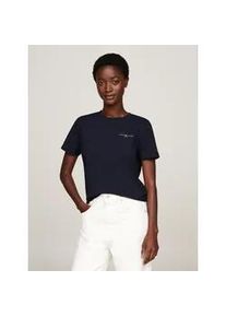 Rundhalsshirt Tommy Hilfiger "1985 REG MINI CORP LOGO C-NK SS", Damen, Gr. S, blau (nos desert sky), Single Jersey, Obermaterial: 95% Baumwolle, 5% Elasthan, unifarben, Basic, regular fit h&uuml;ftbedeckend, Rundhals, eingesetzt abgesteppt, Shirts Rundhalsshirt, mit Tommy Hilfiger Logoschriftzug und Bestickung