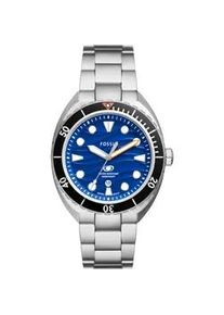 Quarzuhr Fossil "BREAKER", silber (silberfarben, blau), Armbanduhren, Damen, Quarzuhr, Armbanduhr, Herrenuhr, Damenuhr, Datum, Edelstahlarmband