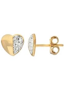 Paar Ohrstecker Firetti "Schmuck Geschenk Gold 375 Ohrschmuck Herzen", gold (gelbgoldfarben, wei&szlig;, wei&szlig;), Ohrringe, Damen, Gelbgold 375, mit Kristallstein