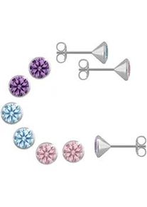 Ohrstecker-Set Firetti "Multipack Schmuck Geschenk Silber 925 Ohrstecker Glitzer" Gr. 4,5, bunt (silberfarben, pink, hellblau, lila, pink, hellblau, amethyst), Ohrringe, M&auml;dchen, 4,5, Silber 925 (Sterlingsilber), mit Zirkonia (synth.)
