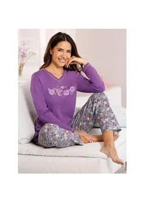 Schlafanzug, Damen, Gr. 52/54, lila (lila, steingrau, bedruckt), 100% Baumwolle, Homewear-Sets Schlafanzug