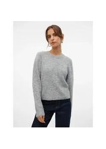 V&eacute;ro Moda Strickpullover VERO MODA "VMNOVAH LS O-NECK PULLOVER GA NOOS", Damen, Gr. XL, grau (medium grau melange), Strick, Obermaterial: 70% Polyester, 21% Nylon, 8% Wolle, 1% Elasthan, unifarben, regular fit taillenbedeckt, Rundhals, Pullover Strickpullover