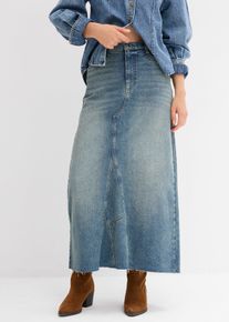 bonprix Jeansrock Mid Waist Maxi Length, blau, Gr.50, Langer Jeansrock mit Schlitz, 99% Baumwolle