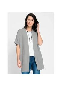 Longstrickjacke Inspirationen, Damen, Gr. 50, grau (steingrau, meliert), 100% Baumwolle, meliert, Strickjacken Longstrickjacke