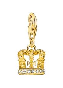Charm-Einh&auml;nger Thomas Sabo "LONDON Krone mit wei&szlig;en Steinen", gold (gelbgoldfarben, wei&szlig;, wei&szlig;), Charms, Damen, Silber 925 (recycelt), mit Zirkonia (synth.)