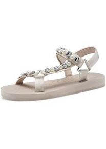 Riemchensandale Tamaris, Damen, Gr. 38, creme, glitzer, Textil, Schuhe Riemchensandale, Keilabsatz, Plateau, Sandalette, Sommerschuh mit Schmucksteinen