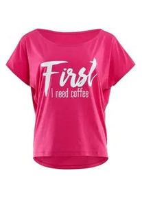 Oversize-Shirt WINSHAPE "MCT002 ultra leicht", Damen, Gr. L, pink (deep pink, glitzer wei&szlig;), 50% Modal, 50% Baumwolle, U-Boot-Ausschnitt, Shirts Yogawear Yogashirt, mit wei&szlig;em Glitzer-Aufdruck