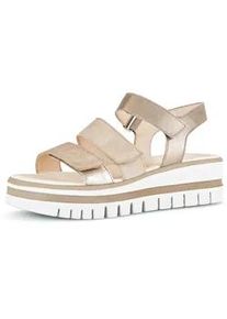 Keilsandalette Gabor, Damen, Gr. 44, beige (beige kombiniert), Leder, Ziegenveloursleder, metallic, Schuhe, Sommerschuh, Sandale, Keilabsatz, mit drei Klettverschl&uuml;ssen
