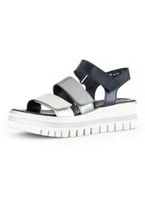 Keilsandalette Gabor, Damen, Gr. 40, silber (schwarz, silberfarben), Glattleder, metallic, Schuhe, Sommerschuh, Sandale, Keilabsatz, mit drei Klettverschl&uuml;ssen