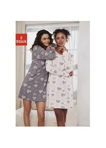 Nachthemd Vivance DREAMS, Damen, Gr. 32/34, N-Gr, rosa (rosa, grau), Single Jersey, Obermaterial: 60% Baumwolle, 40% Polyester, gemustert, Basic, loose fit kurz, Rundhals, angesetztes B&uuml;ndchen, Kleider Nachthemd, mit s&uuml;&szlig;em Herzprint