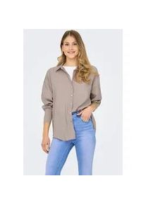 Hemdbluse Only "ONLZAZIMA L/S LOOSE SHIRT WVN NOOS", Damen, Gr. XS, silber (silber mink), Web, Obermaterial: 84% Modal, 16% Polyester, unifarben, oversize Po-bedeckend, Blusen Hemdbluse