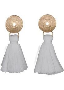 Paar Ohrstecker Steuer "Quasten-Ohrstecker wei&szlig;/goldfarben", Damen, Gr. one-size, Metall, gelb, Ohrringe