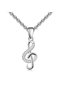 Kette mit Anh&auml;nger Firetti "Schmuck Geschenk Silber 925 Halsschmuck Ankerkette Notenschl&uuml;ssel", silberfarben, kristallwei&szlig;, Halsketten, Damen, Silber 925 (Sterlingsilber), L: 45 B: 1,1mm, Made in Germany - mit Zirkonia (synth.), B:1,1mm
