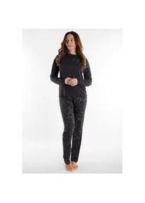 Schlafanzug Tom Tailor "Xanthi", Damen, Gr. 42 (XL), grau (grau, dunkel, allover), Single Jersey, Obermaterial: 95% Viskose, 5% Elasthan, bequem lang, Rundhals, Homewear-Sets Schlafanzug, mit langen &Auml;rmeln, Rundhalsausschnitt
