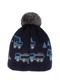 Strickm&uuml;tze MaxiMo, Jungen, Gr. 53, blau (dunkelmarine), Strick, Baumwolle, gemustert, mehrfarbig, M&uuml;tzen Strickm&uuml;tze, Baumwolle, gef&uuml;ttert, kontrastfarbener Bommel, Motiv